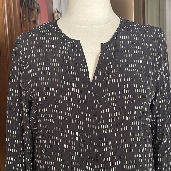 ECRU Black Print 100% Silk Blouse size Small Long Sleeves Career Casual Preppy - Picture 13 of 13